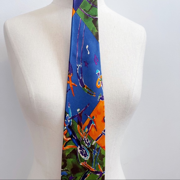 Cirque Du Soleil Orange Blue 1987 Premiere Mens Silk Tie Colorful - Picture 6 of 13